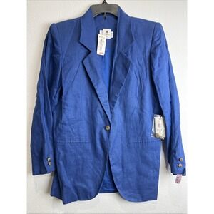 Womens Ungaro Ter Unique Cut Blue Blazer, Strong Shoulders Size 4/38